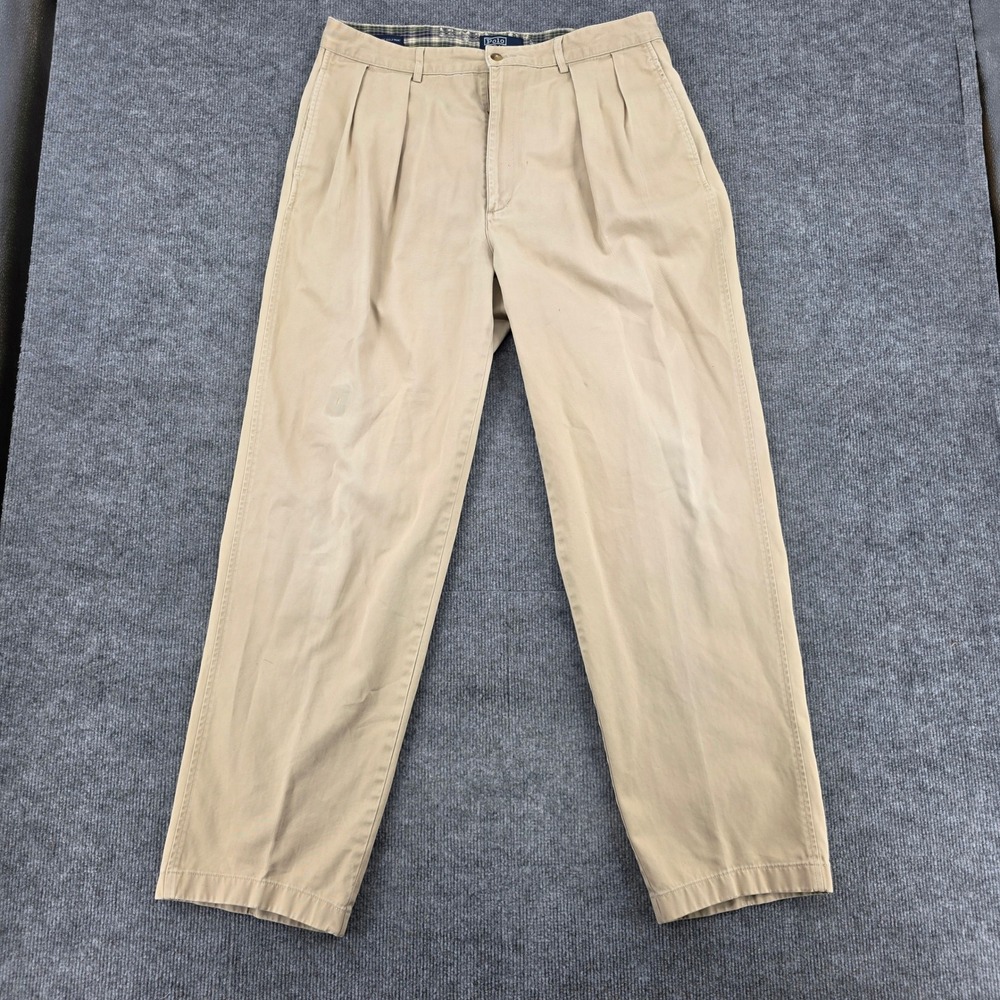 Polo Ralph Lauren Andrew Pant Mens 36x31 Khaki Tan Pleated Cotton Chino Trousers